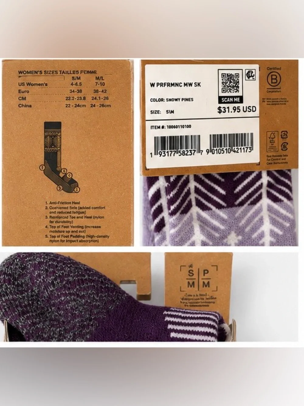 Burton Women's Performance Midweight Merino Wool Snowy Pines Socks S/M (4-6.5